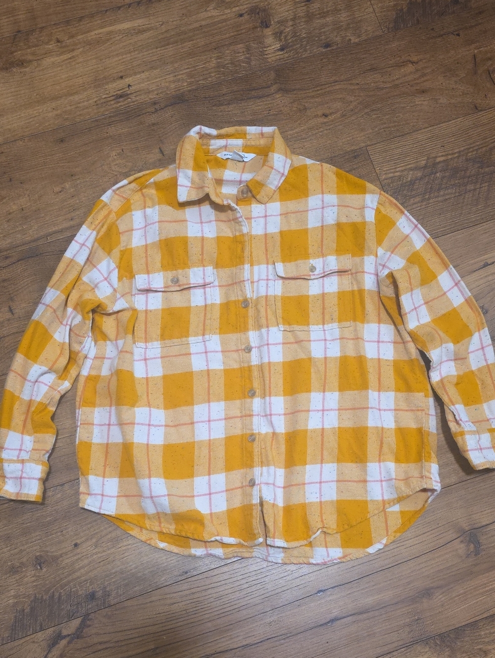 Old Navy Yellow and White Plaid Button-Front Flannel Shirt